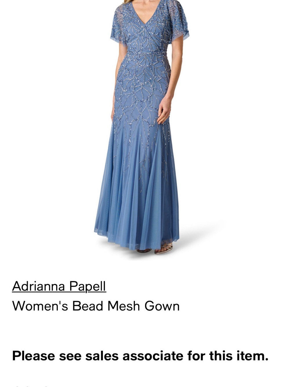 Adrianna Papell Dusty Blue Beaded Mesh Maxi Gown
